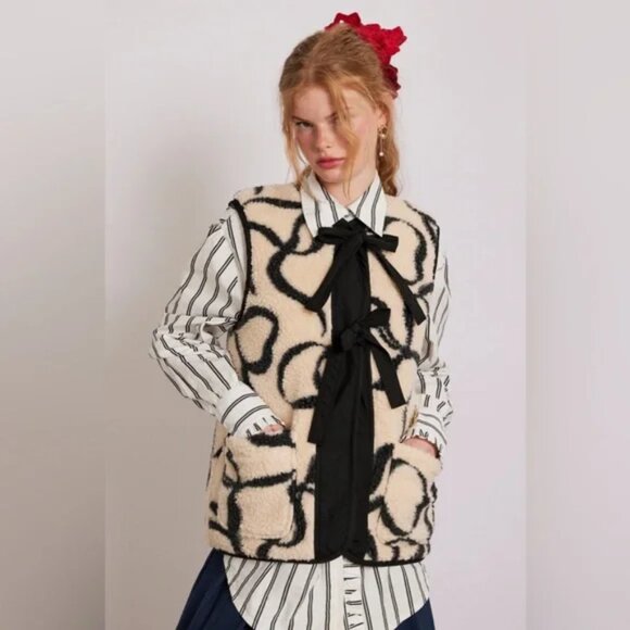 damson madder Jackets & Blazers - DAMSON MADDER BOWS SHERPA MARTA BORG GILET VEST 12 NEW